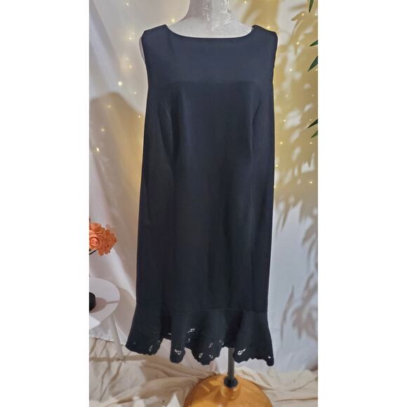 RSVP Talbots Ponte Eyelet Embroidered Flounce Sheath Dress Plus Size 16W Black - Picture 1 of 9
